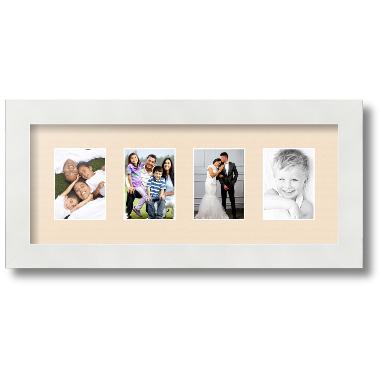 ArtToFrames Collage Photo Picture Frame with 4 - 2.5x3.5 inch Openings, Framed in White with Over 62 Mat Color Options and Regular Glass (CSM-3966-20)